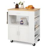 Rolling Kitchen Storage Trolley with Towel Bar Drawer and 2-Door Cabinet-White - ER53