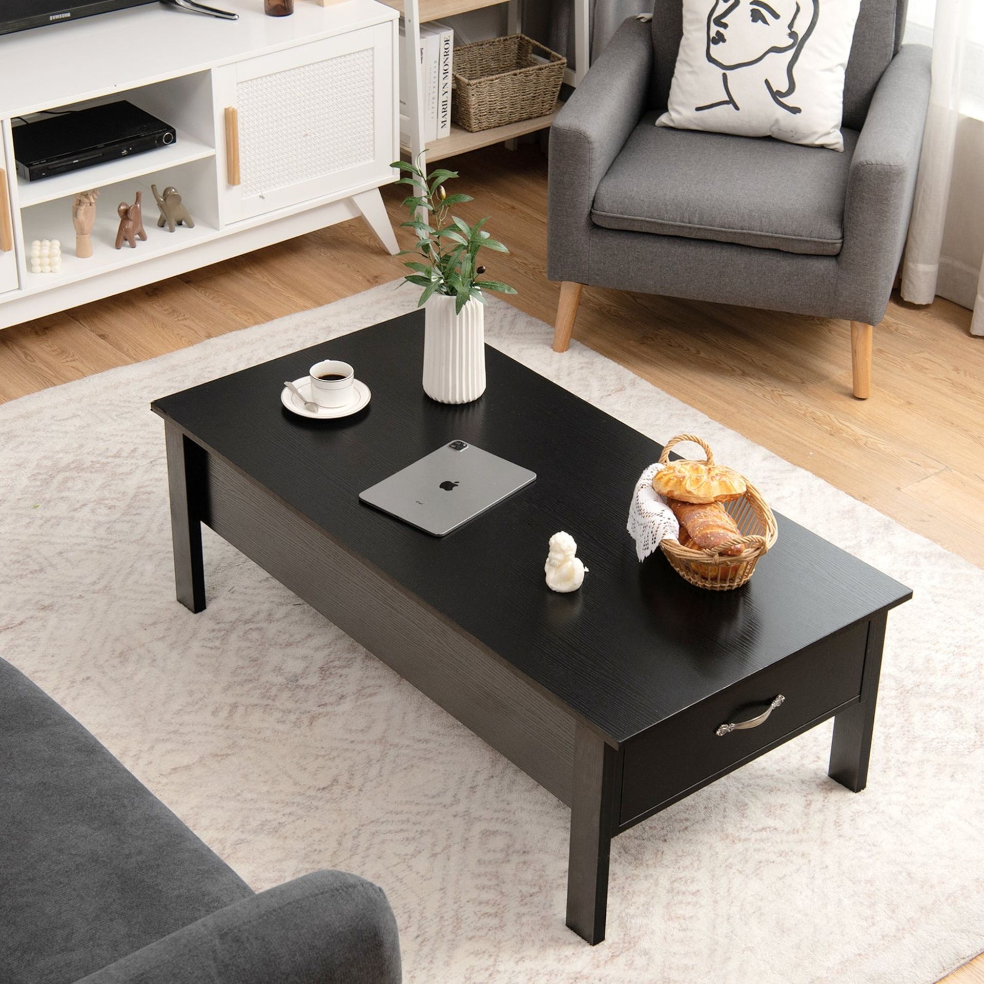 Lift Up Top Coffee Table with Hidden Storage Compartment-Black - ER53