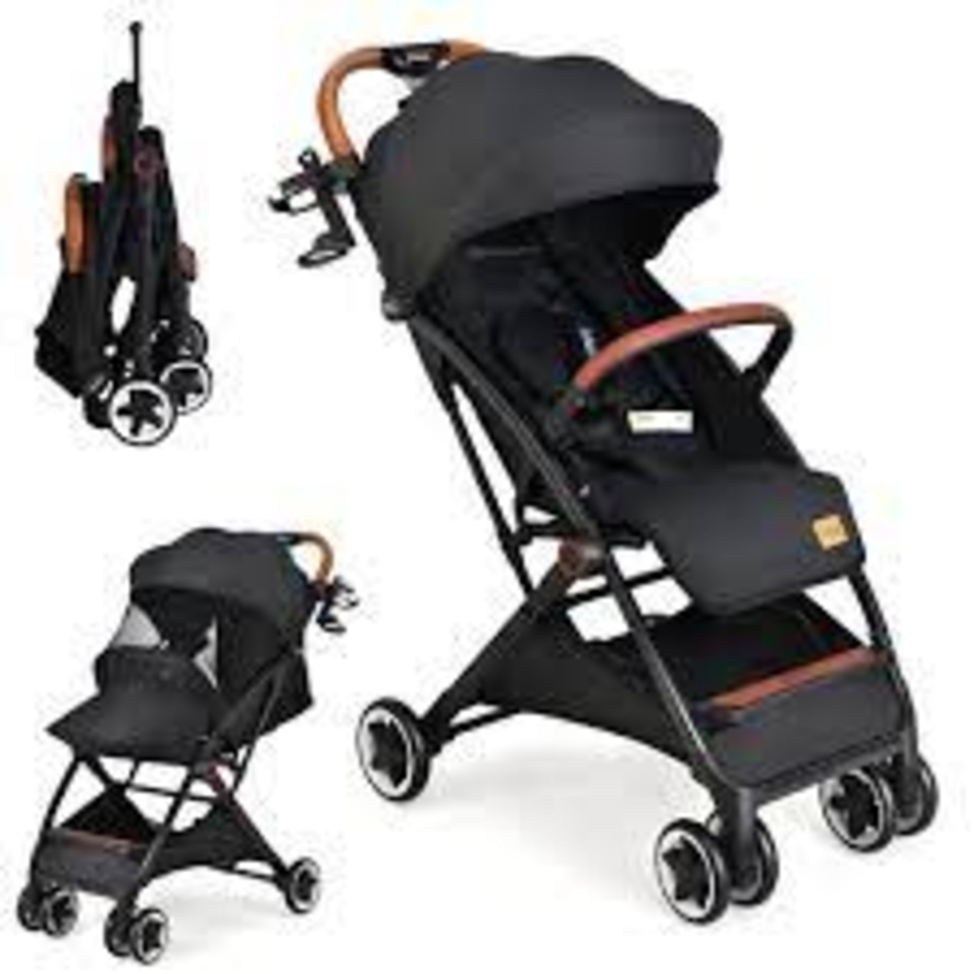 Folding Pushchair with Adjustable Backrest and Footrest-Black - ER54