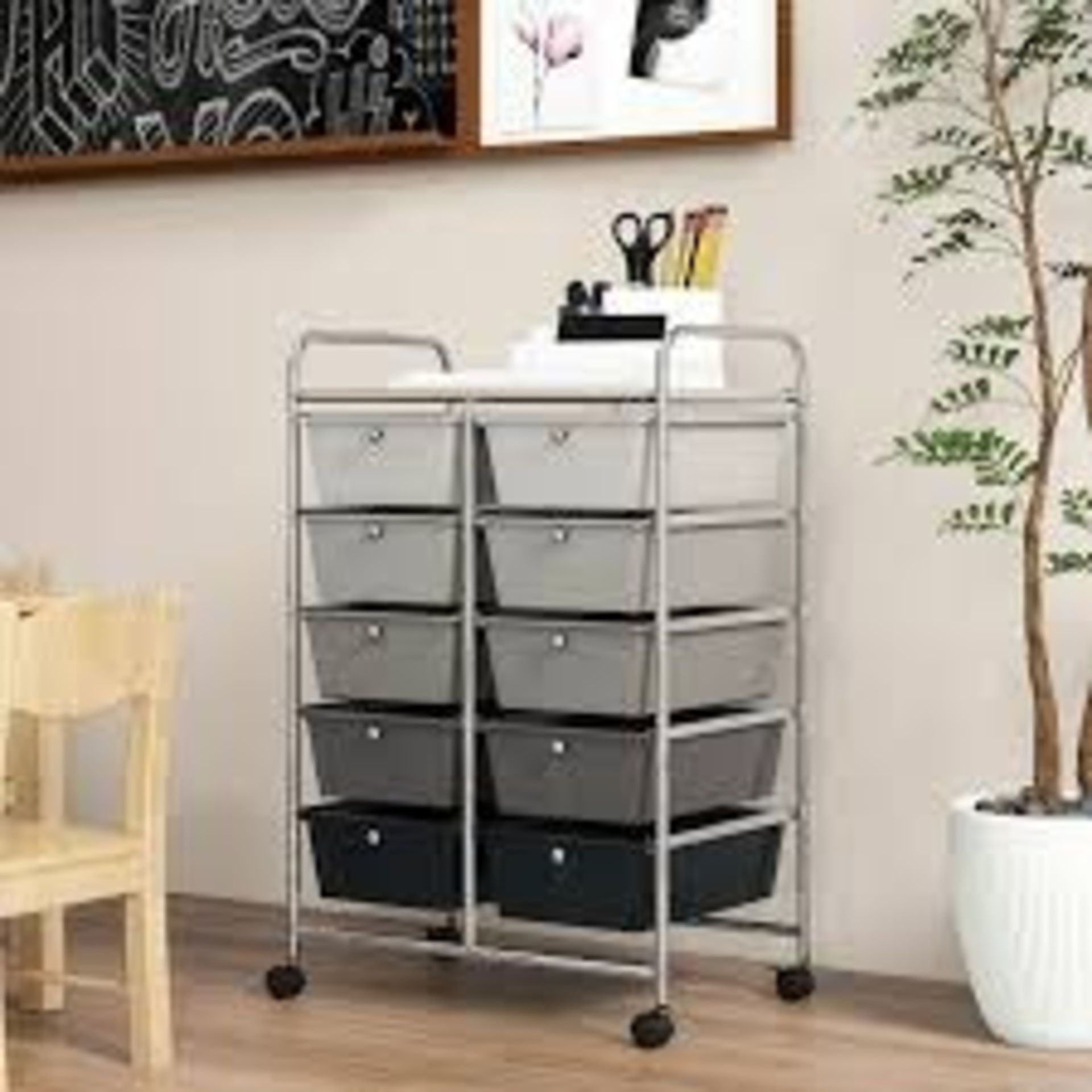 10 Drawers Storage Trolley Mobile Rolling Utility Cart Home Office Organizer - ER54