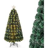 5FT/6FT Christmas Tree with 8 Mode LED Lights, Fiber Optic Pre-Lit Xmas Tree with Metal Stand and