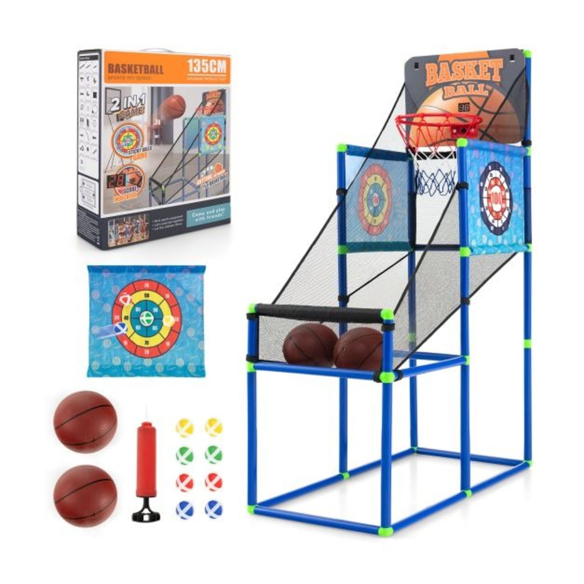 2-in-1 Kids Basketball Arcade Game with Electronic Scoreboard - ER53