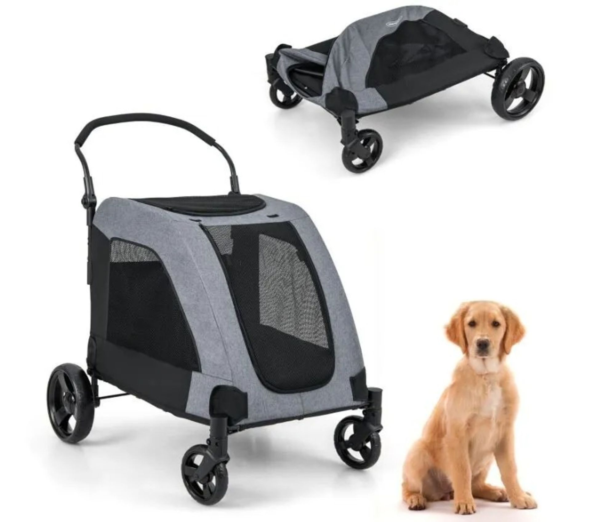 Folding Pet Stroller Portable Travel Pet Cart Wagon 4 Wheels Adjustable Handle - ER54