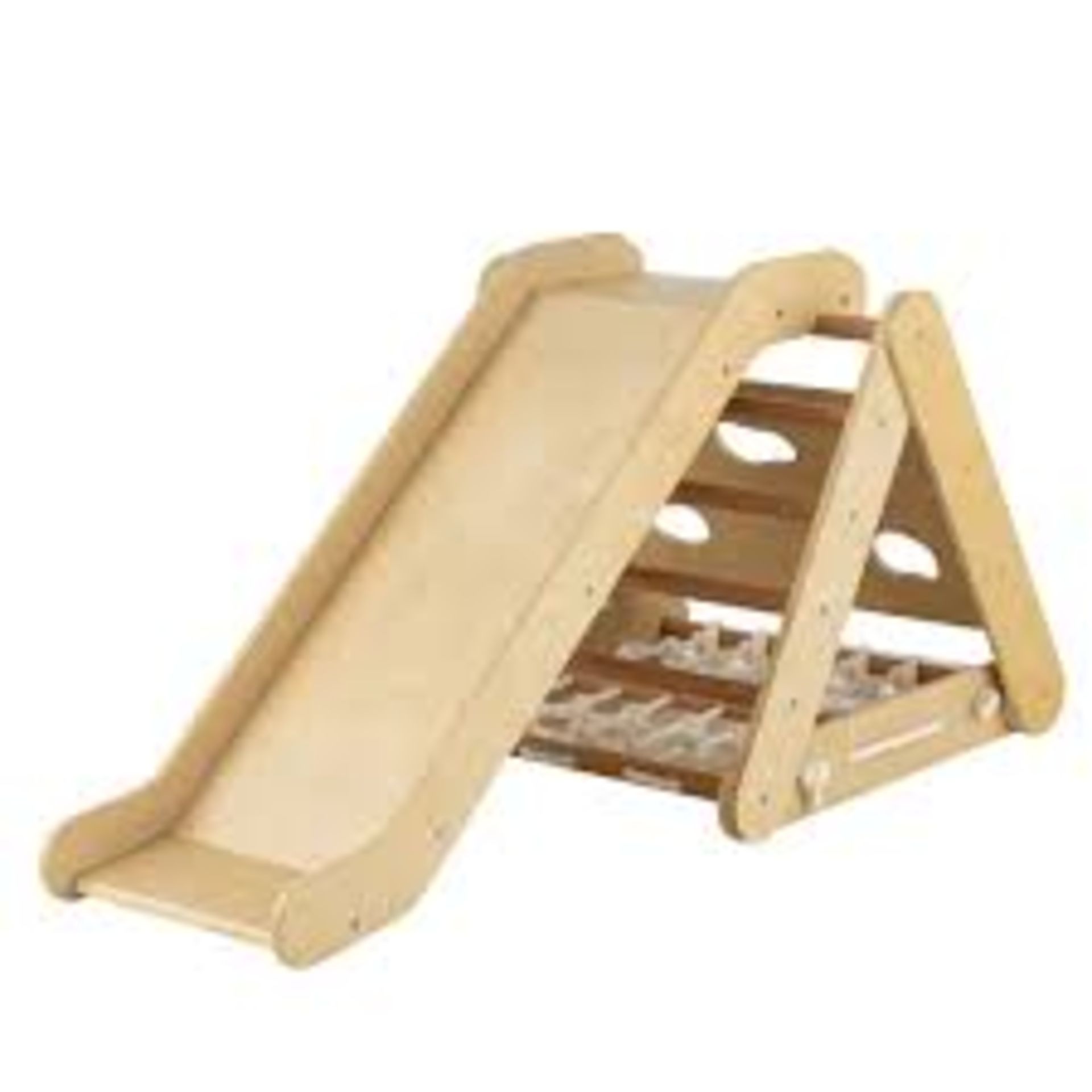 4-in-1 Wooden Triangle Climbing Set with Ramp Sliding Board-Natural - ER54