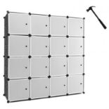 16 Cube Cabinet Storage Organizer with 2 Clothes Hanging Rails - ER53