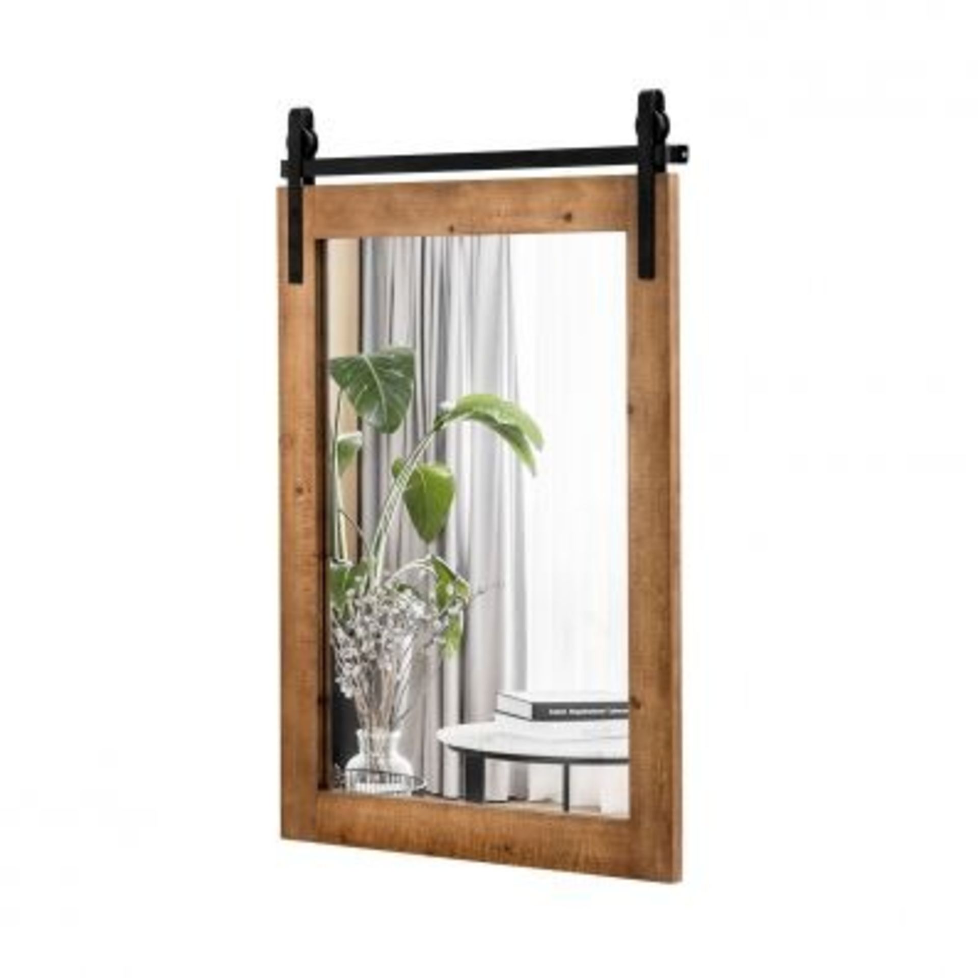 Wall Mounted Mirror with Solid Wood Frame and Metal Bracket - ER54