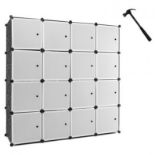 16 Cube Cabinet Storage Organizer with 2 Clothes Hanging Rails - ER54