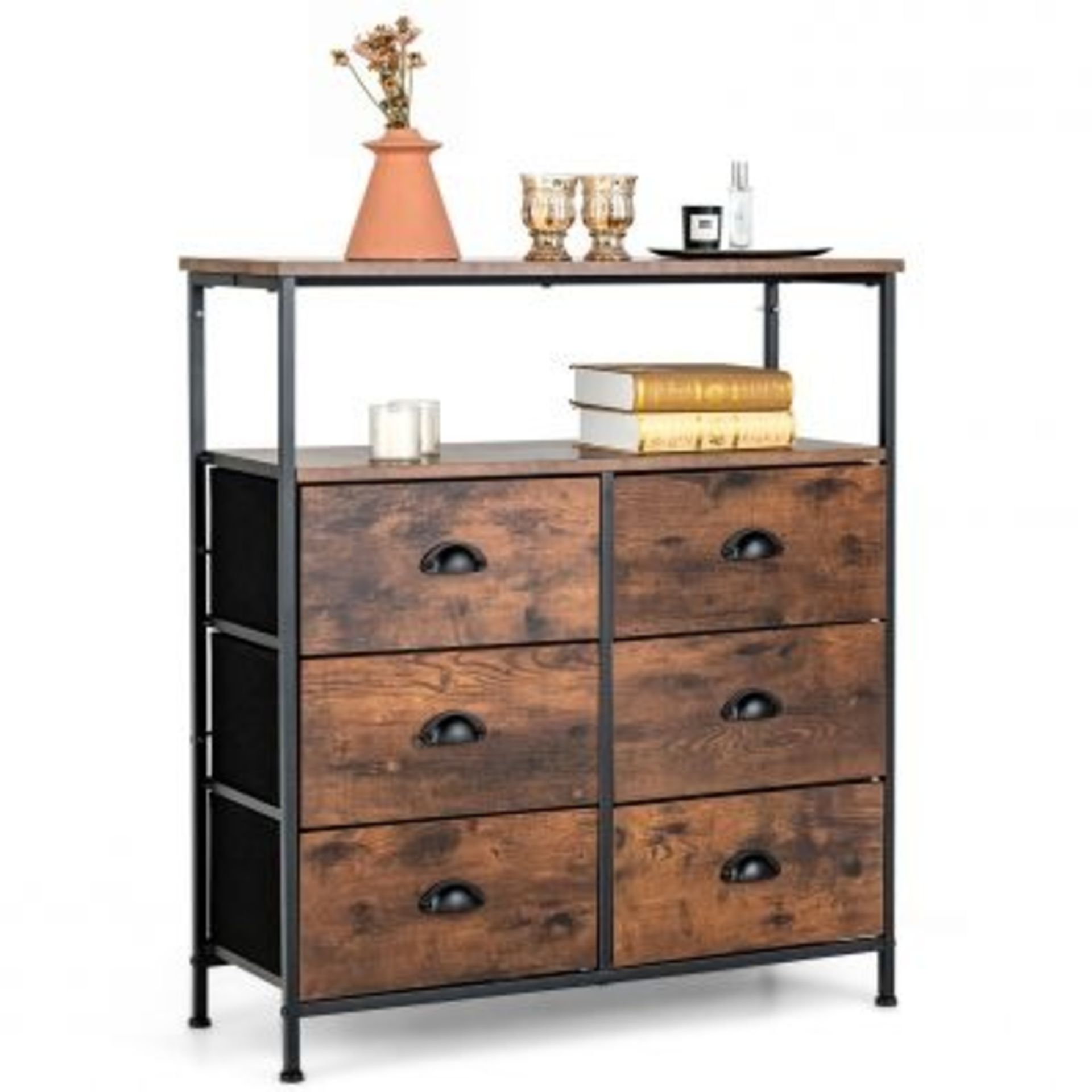 2-Tier Dresser with 6 Removable Fabric Drawers and Wooden Top - ER54
