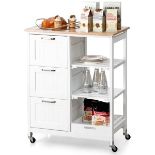 Kitchen Island Trolley with Storage Drawer and Tray-White - ER53