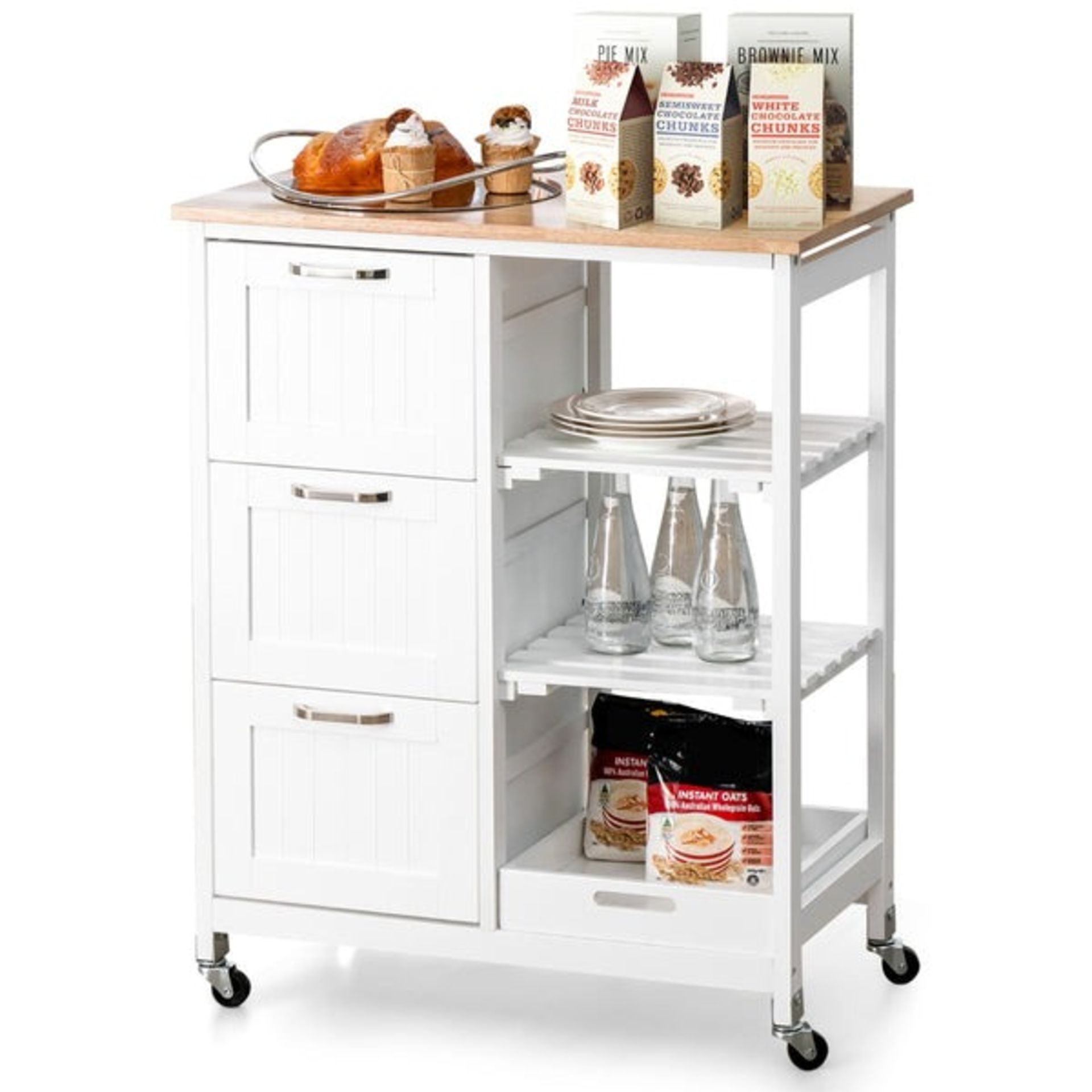 Kitchen Island Trolley with Storage Drawer and Tray-White - ER53
