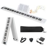 FOLDABLE 88-KEY DIGITAL PIANO FOR BEGINNERS, KIDS, ADULTS-WHITE - ER54