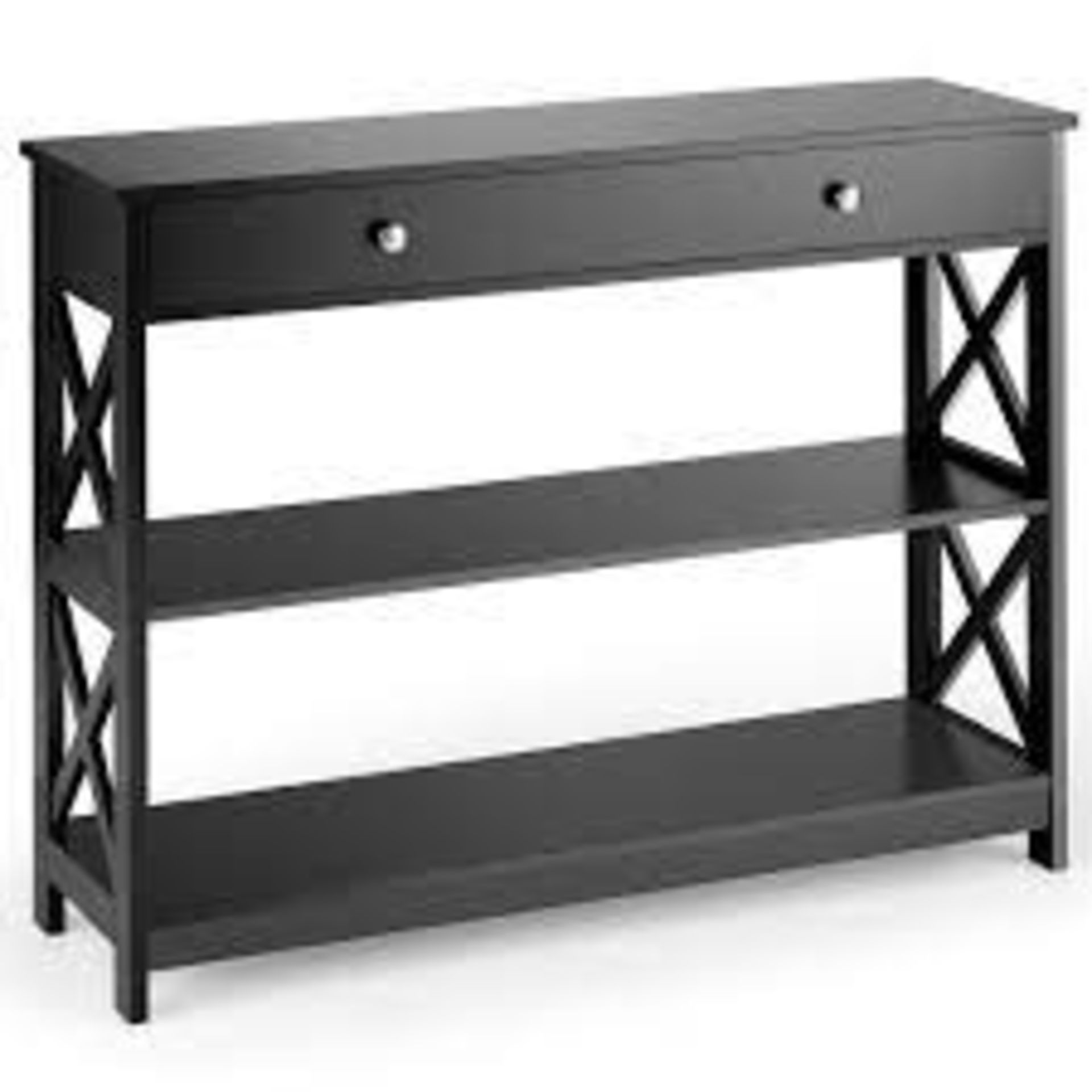 3-Tier Console Table X-Design Sofa Entryway Table with Drawer & Shelves Black - ER53