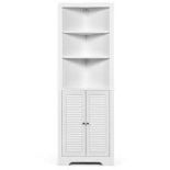 Free Standing Tall Bathroom Corner Storage Cabinet with 3 Shelves-White - ER54
