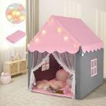Large Kids Play House with Washable Mat and Star Lights-Pink - ER54