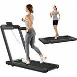 2 in 1 Folding Treadmill Under Desk Motorized Treadmill with Remote Control LED - ER54