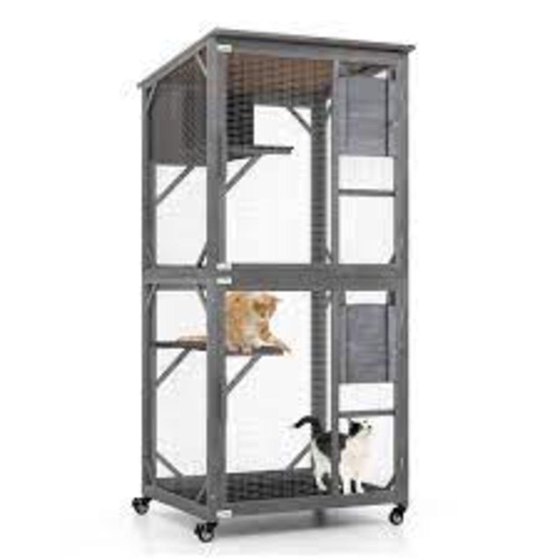 182 cm Tall Outdoor Catio Kitten Enclosure with Weatherproof Asphalt Roof-Grey - ER54