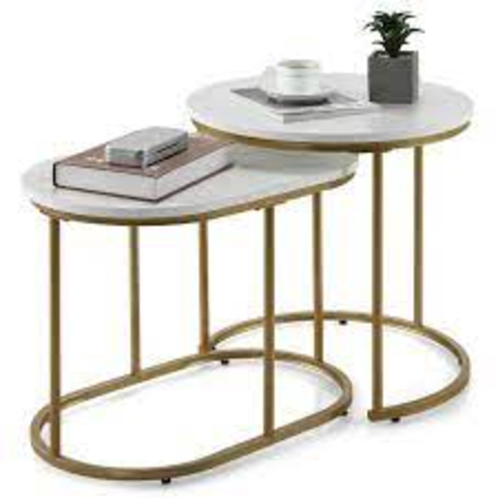 Nesting Coffee Table Modern Set Of 2 Marble Coffee Side Table Set Living Room - ER53