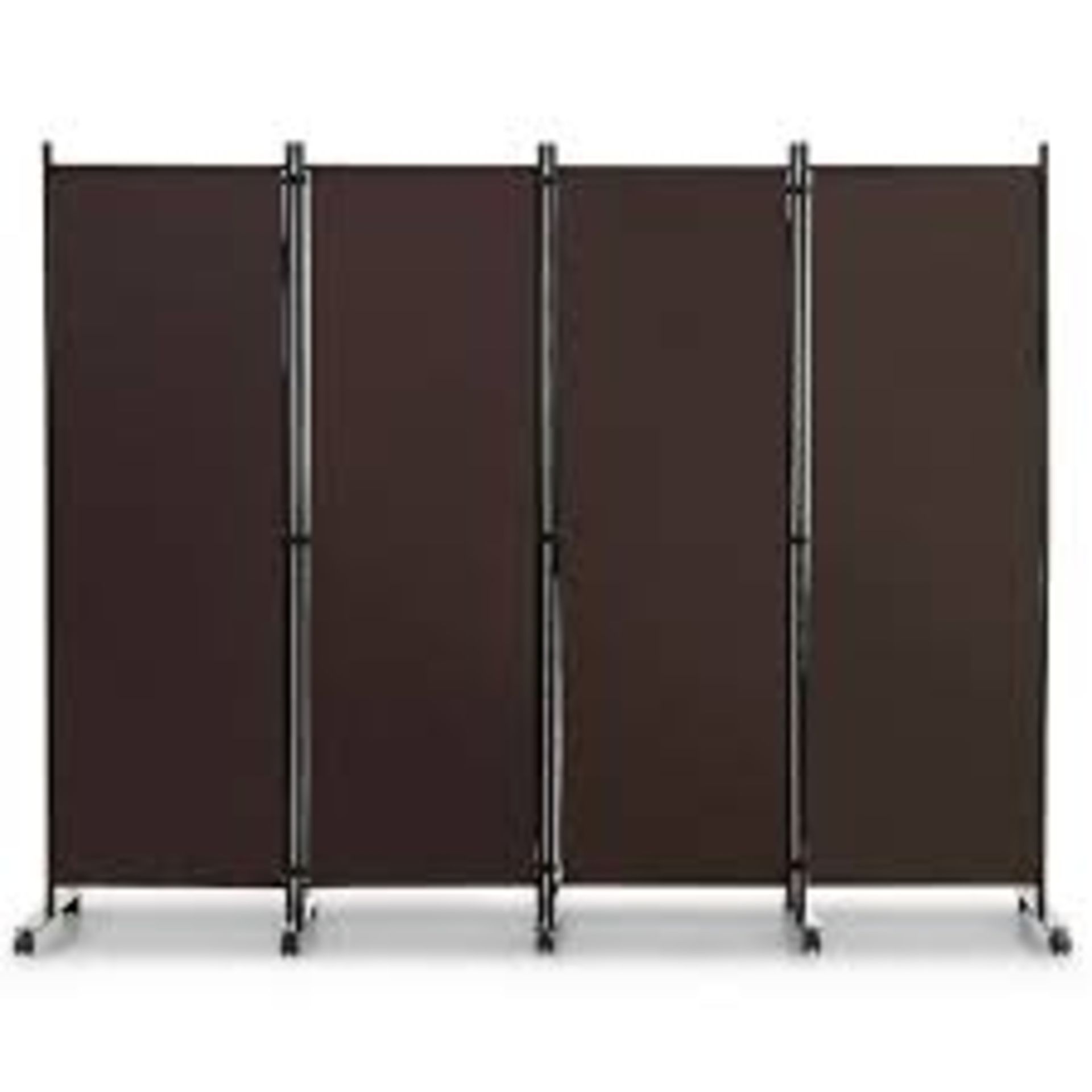 4-Panel Folding Room Divider with Wheels for Living Room Bedroom -Brown - ER53