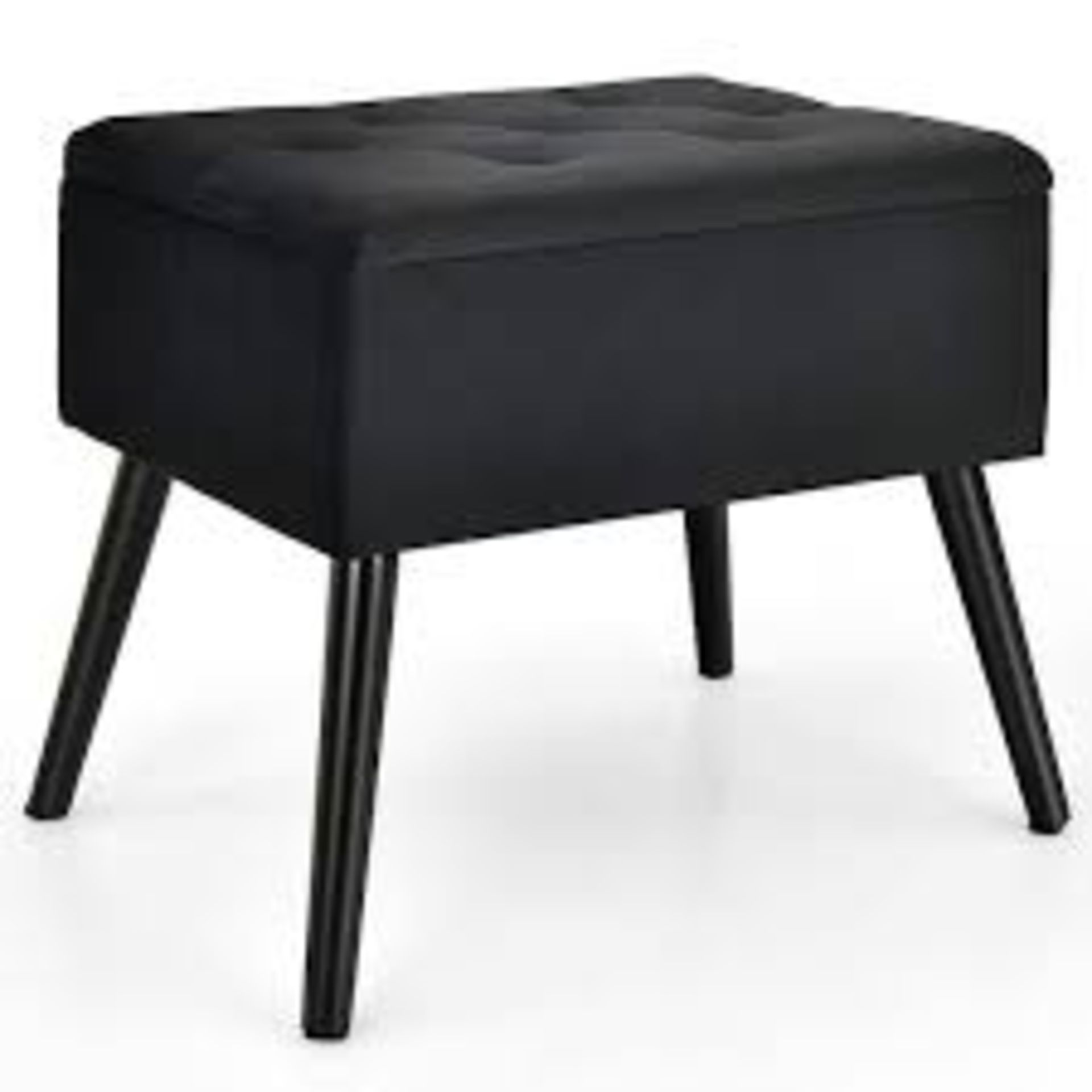 Black Velvet Storage Ottoman Tufted Flip Top Vanity Stool Footrest - ER54