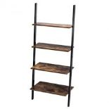 Multipurpose 4-Tier Industrial Leaning Wall Bookcase With Metal Frame-Brown - ER53