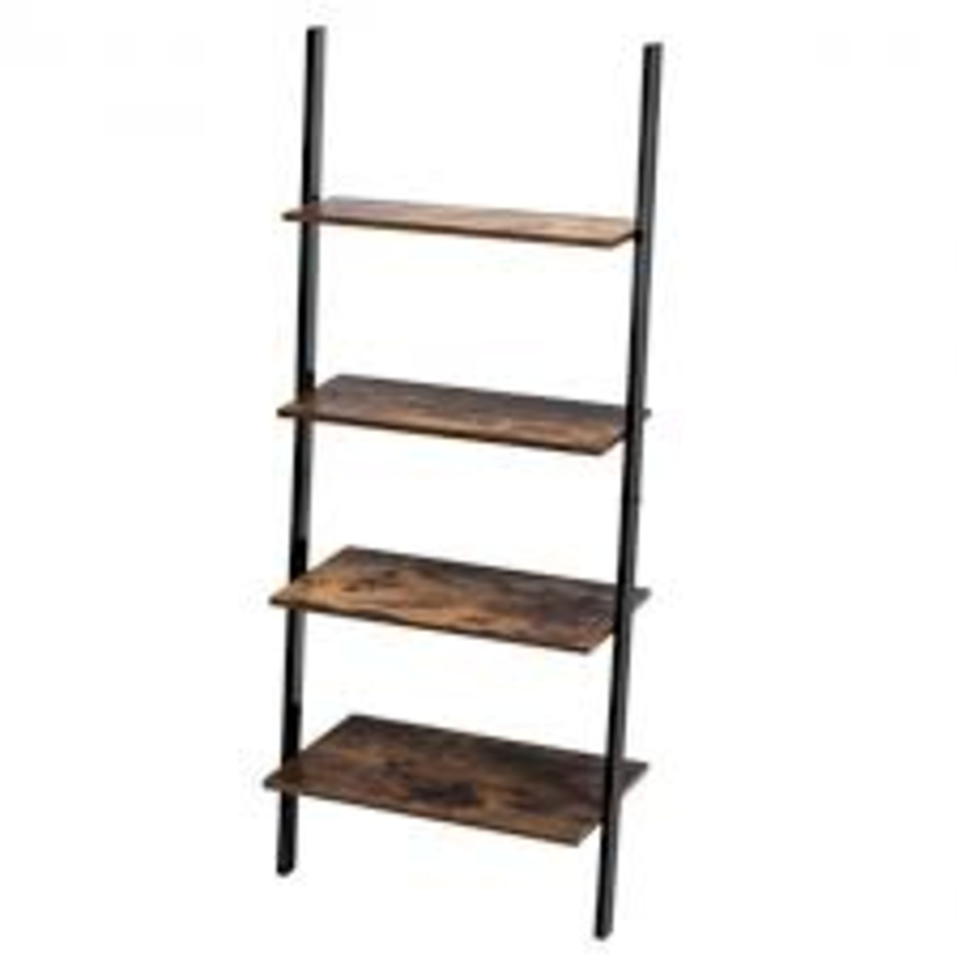 Multipurpose 4-Tier Industrial Leaning Wall Bookcase With Metal Frame-Brown - ER53