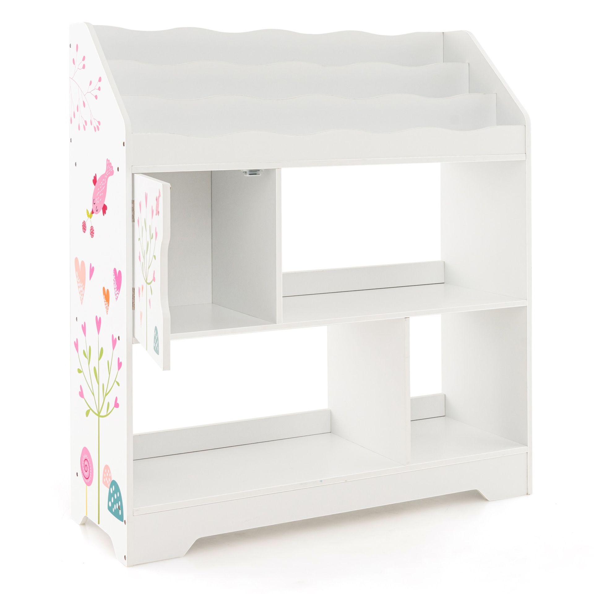 Toy Storage Organizer Display Stand with Book Shelf-White - ER54