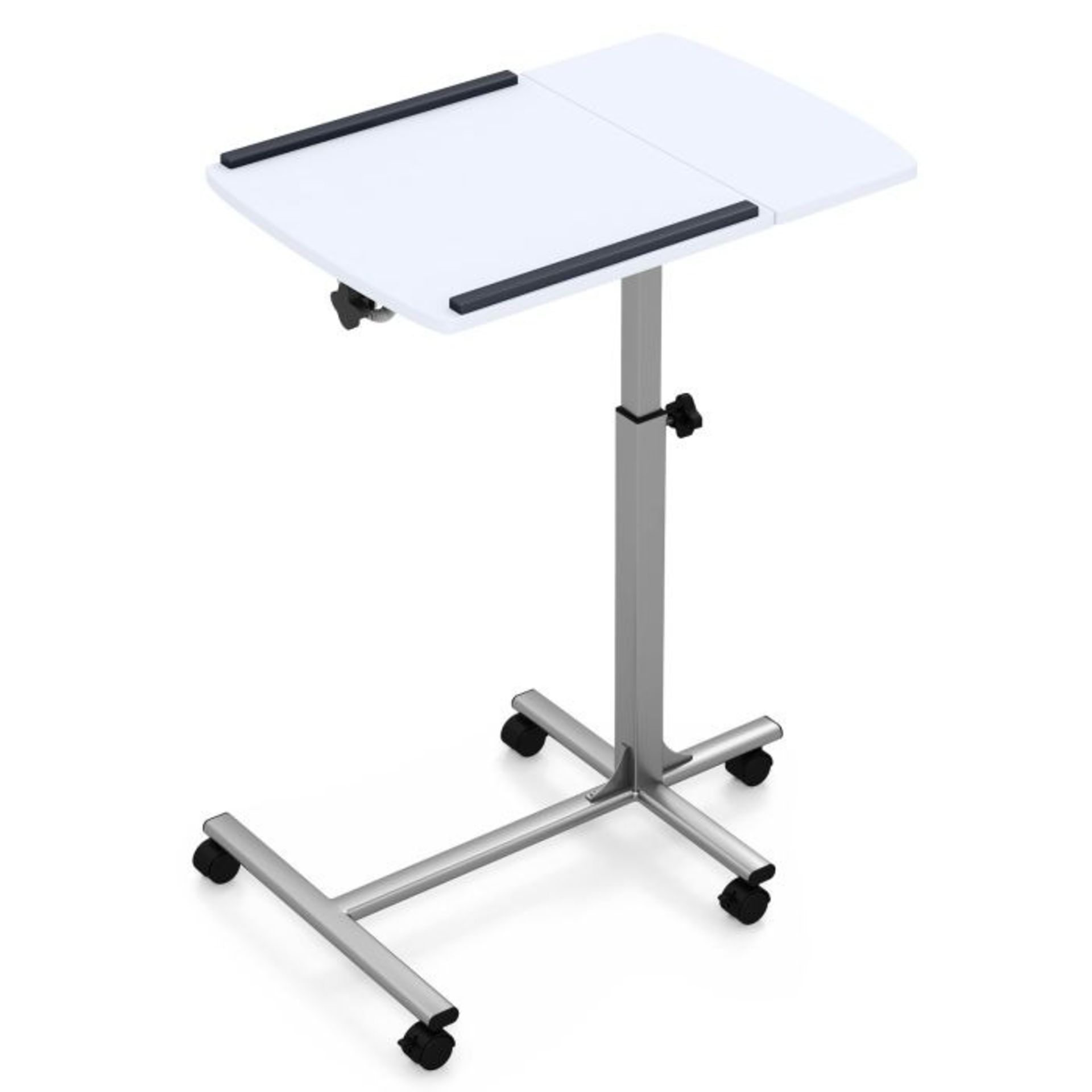 Mobile Laptop Stand C-shaped with Lockable Casters and Tilting Top-White - ER54