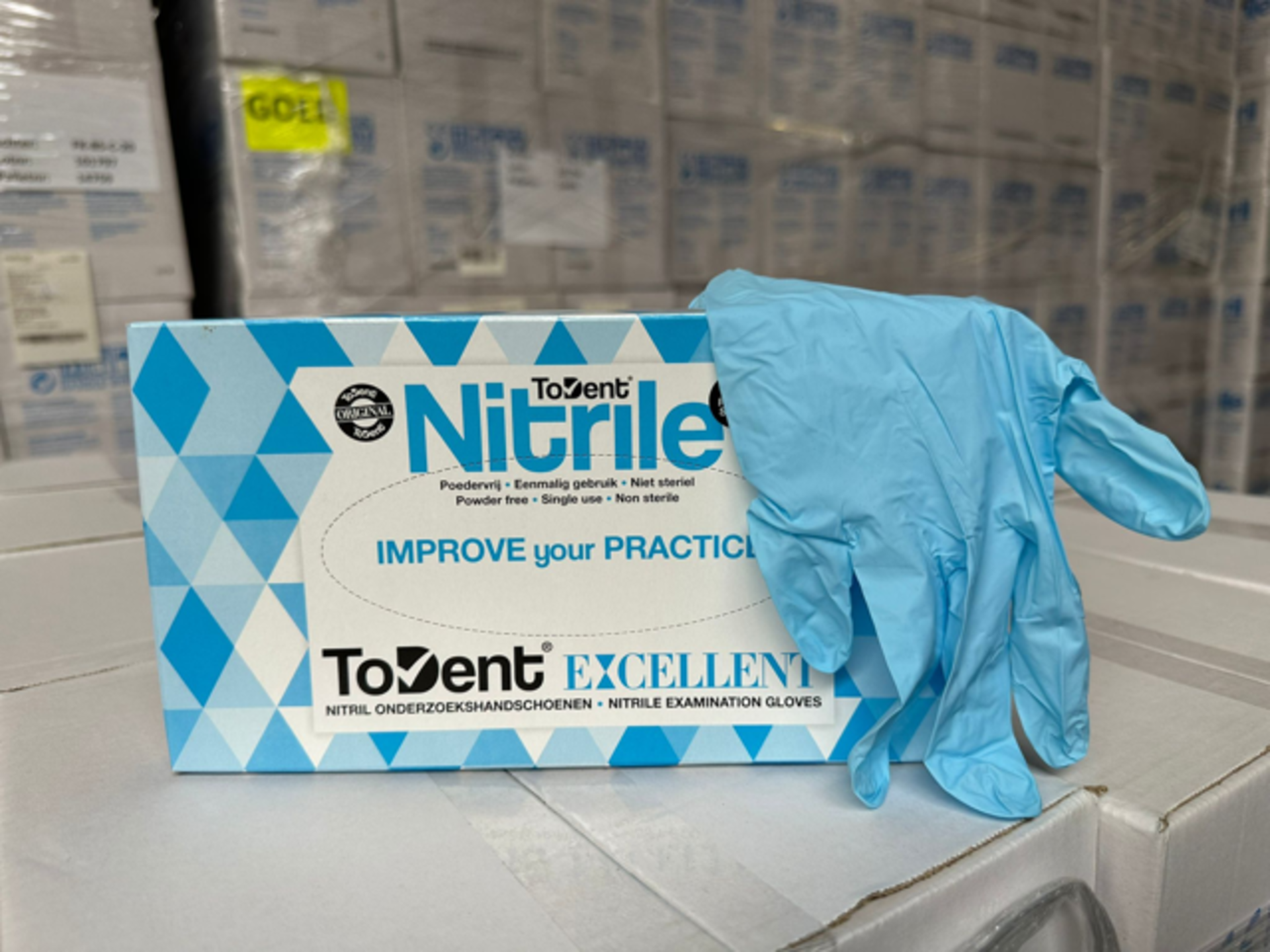 720 X BRAND NEW PACKS OF 100 TODENT BLUE NITRILE EXAMINATION GLOVES SIZE XL EXP MAY 2025