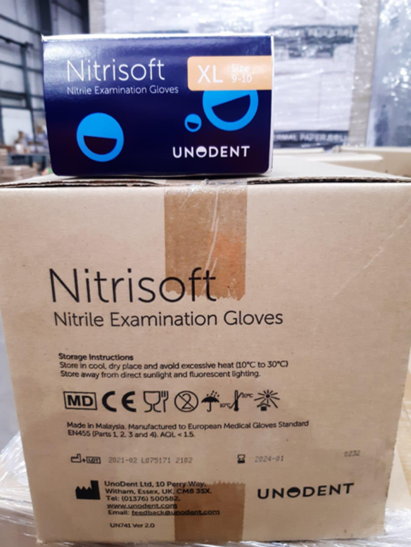 500 X BRAND NEW PACKS OF 180 UNODENT BLUE NITRILE GLOVES SIZE XL EXP MAY 2024 - Image 2 of 3
