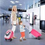 COSTWAY 2 in 1 children's suitcase and scooter with LED wheels, 26L children's trolley with