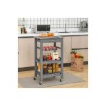 Costway Compact Kitchen Island Cart Rolling Service Trolley with Stainless Steel Top Basket LOCATION