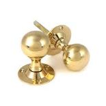Polished Brass Ball Mortice Knob Set. - R13a.10.