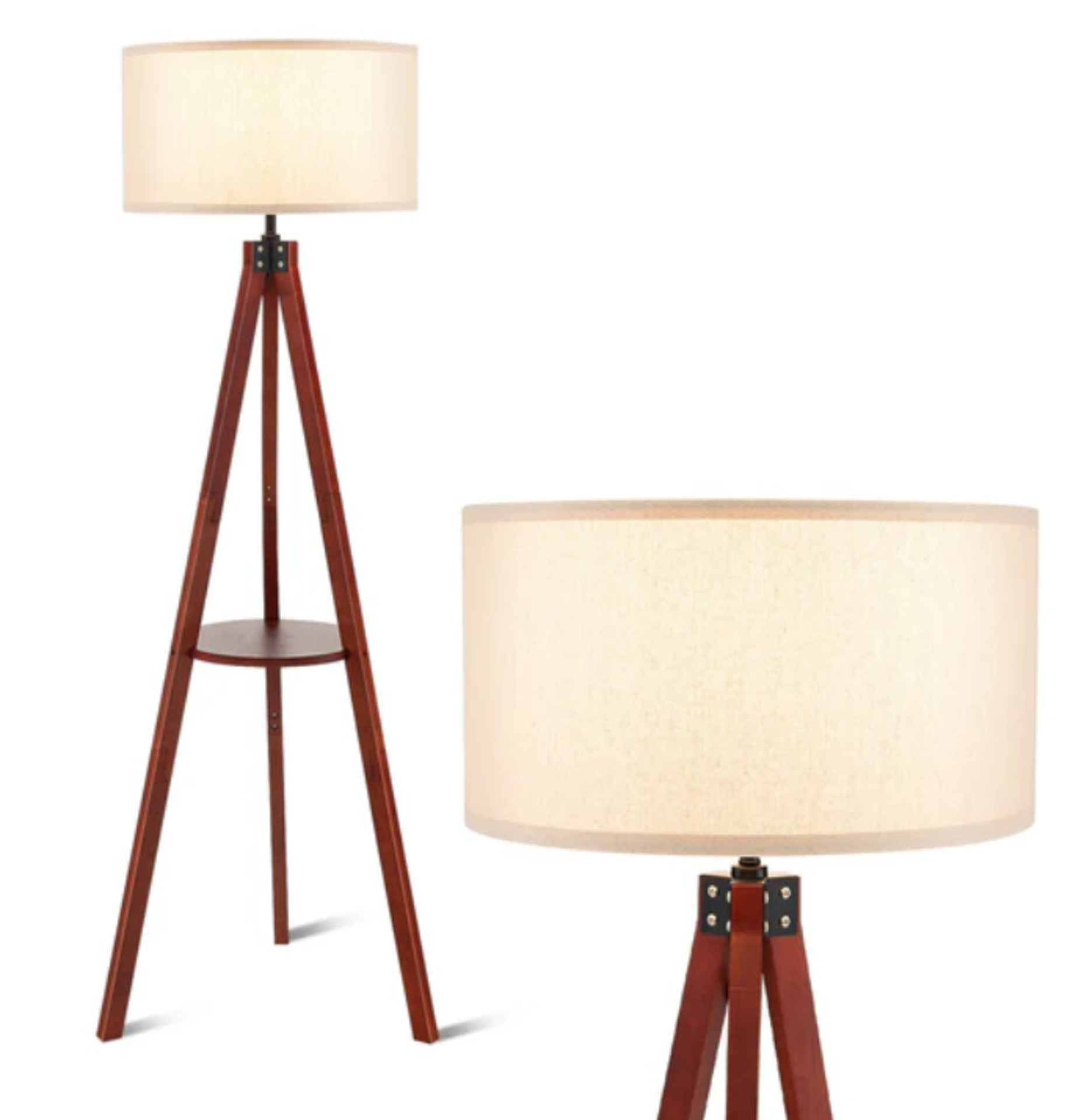 Tripod Floor Lamp Tall with Shelf and Foot Switch with E27 Lamp Base-Brown. - R13a.13.