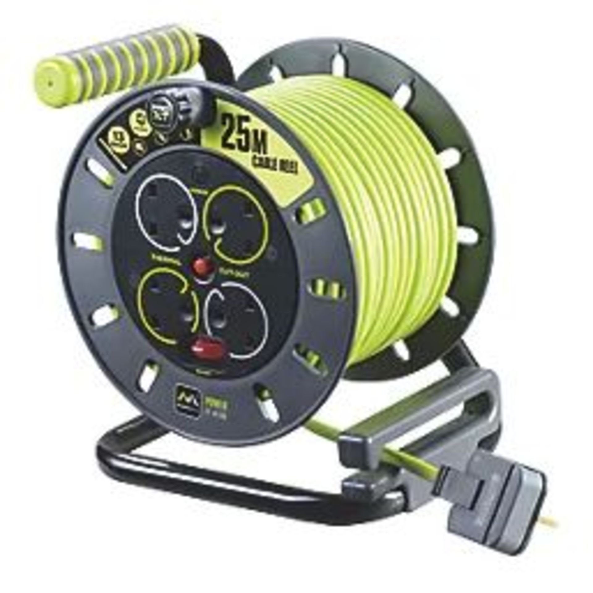 PRO XT OMU2513 13A 4-GANG 25M CABLE REEL 240V. - P4. Heavy duty construction with safety thermal