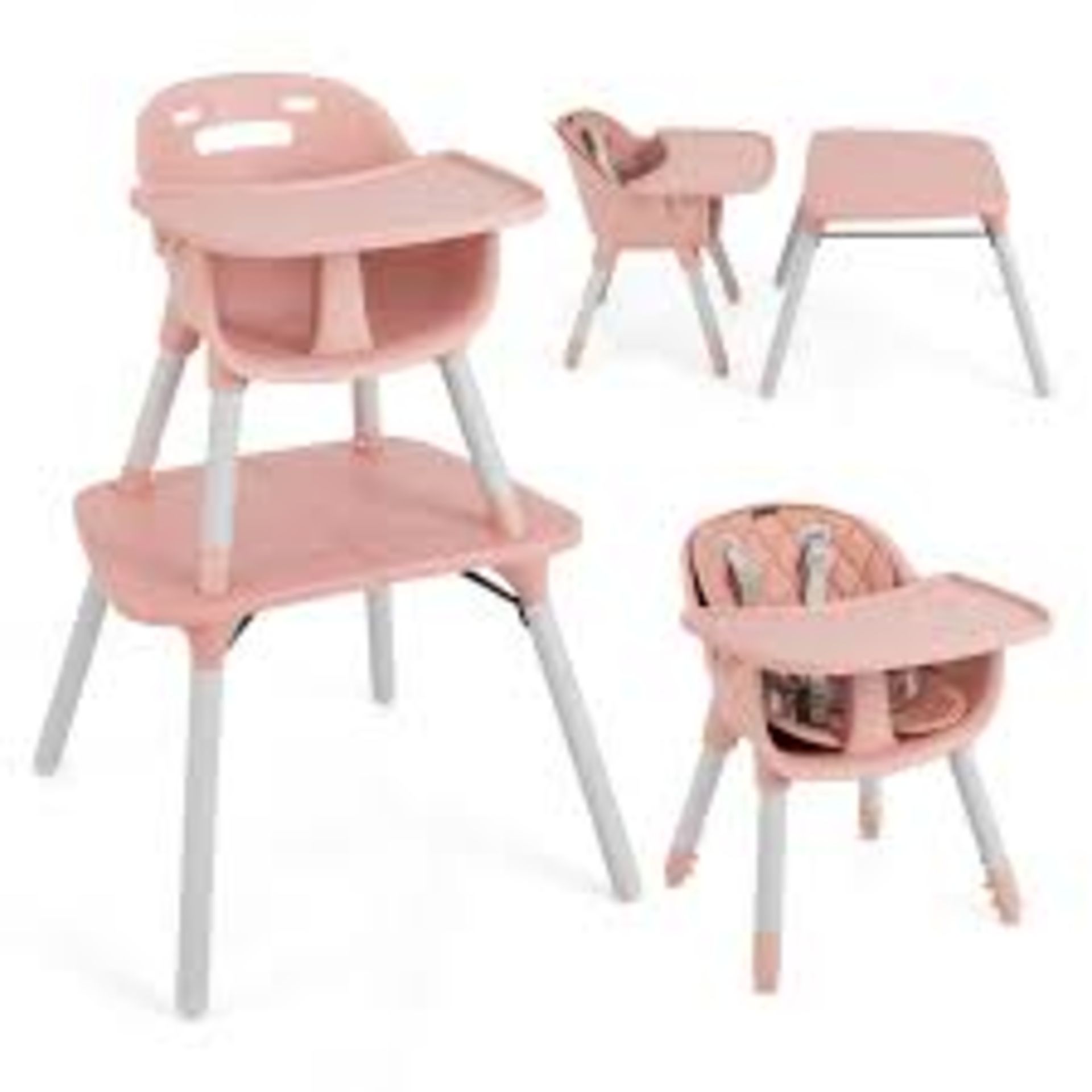 convertible Baby High Chair with 2-Position Removable Tray-Pink. - R13a.12.
