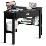 Corner Table / Computer Desk with Drawer and Shelves-Black - ER48