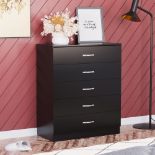 Vida Designs Black Chest of Drawers, 5 Drawer Metal Handles Runners Anti-Bowing Support