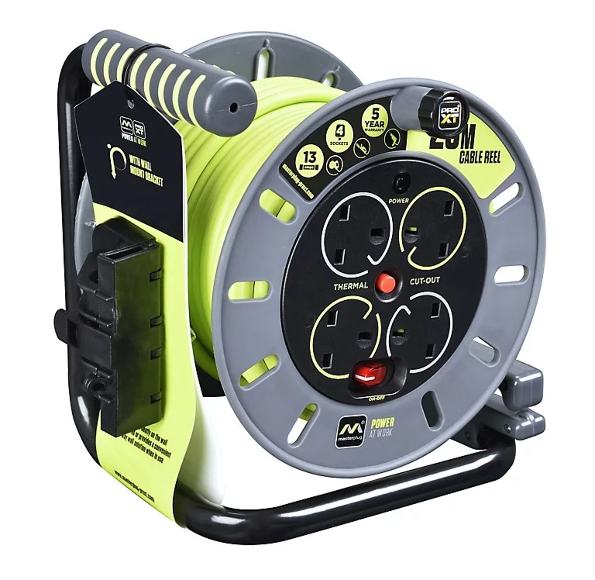 Masterplug 4 socket Grey & green Indoor & outdoor Cable reel, 25m - ER47