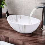 Oval Marble Effect Ceramic Sink Basin Bathroom Vanity Countertop Wash Sink Bowl - ER48