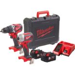 Milwaukee M18CBLPP2F-502C Compact Brushless Combi and Impact Driver Twin Kit 2 x 5.0Ah - ER46