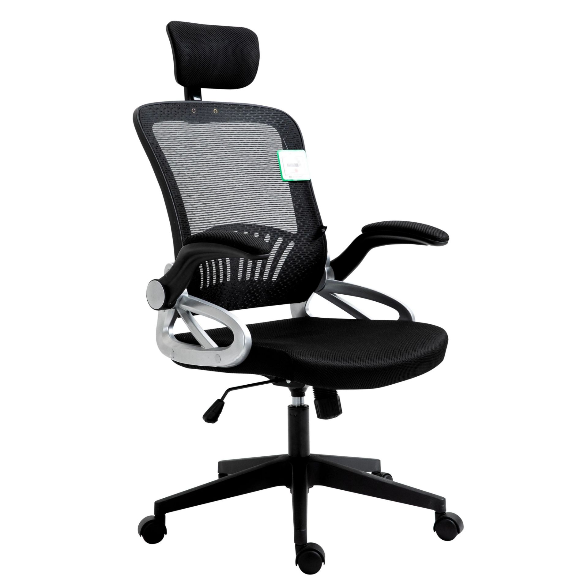 Mesh High Back Extra Padded Swivel Office Chair with Head Support & Adjustable Arms, Black.- R19.