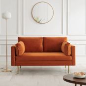 Pelham Orange Velvet Fabric Sofa 2 Seater. - R14. RRP £569.99. Add a pop of rich colour to your