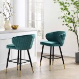 Langham Set of 2 Teal Velvet Upholstered Carver Counter Stools. - R19.4. RRP £319.99. Newly launched