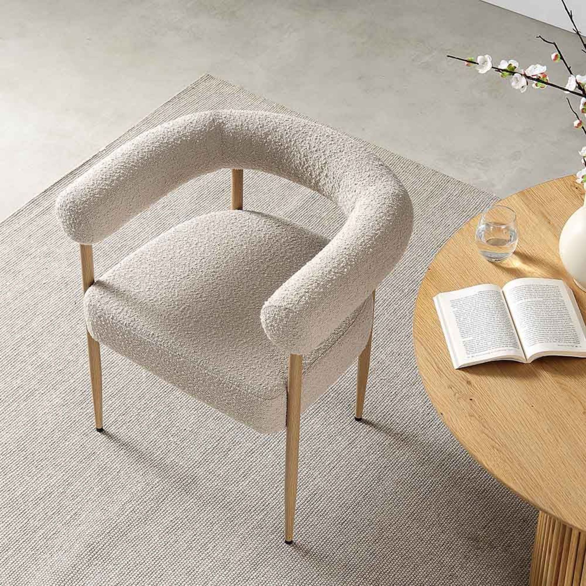 Fulbourn Taupe Boucle Dining Chair with Natural Wood Effect Legs. - R19.5. RRP £209.99. Well- - Image 2 of 2