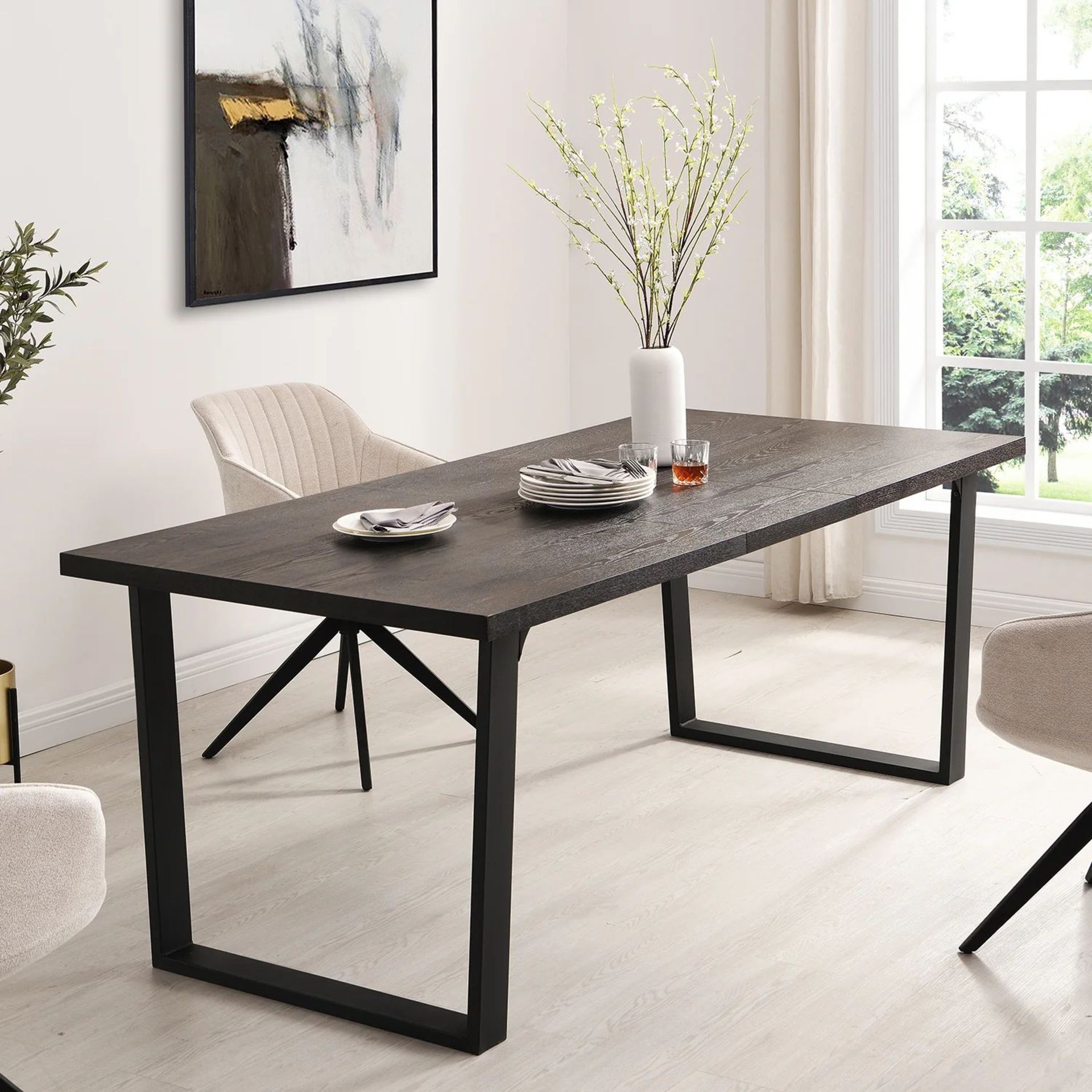 BERN 6-8 Seater Dark Oak Extending Dining Table with Metal Legs. - R19.5. RRP £439.99. The table top