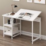 Atelier Adjustable Desk with Shelves in White. - R19.5. RRP £139.00. This drafting table with