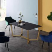 SIERRE 6 Seater Dark Oak Dining Table with Geometric Metal Legs. - R19.6. RRP £399.99. Golden colour