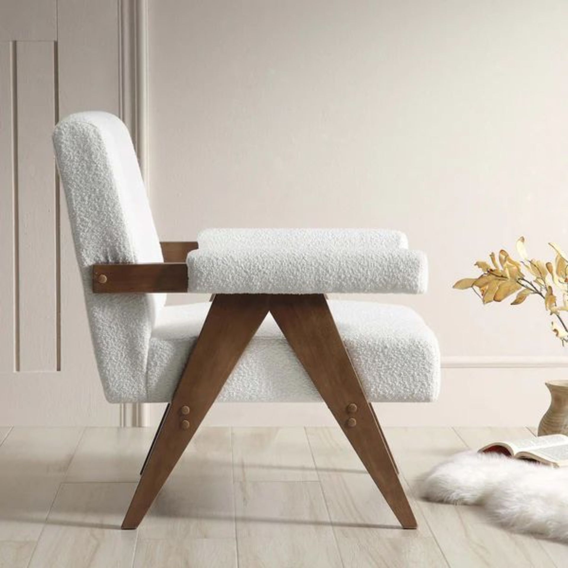 Chinnor White Boucle Accent Chair. - R19.4. RRP £299.99. Well-cushioned in seat, back and arm and - Image 2 of 2