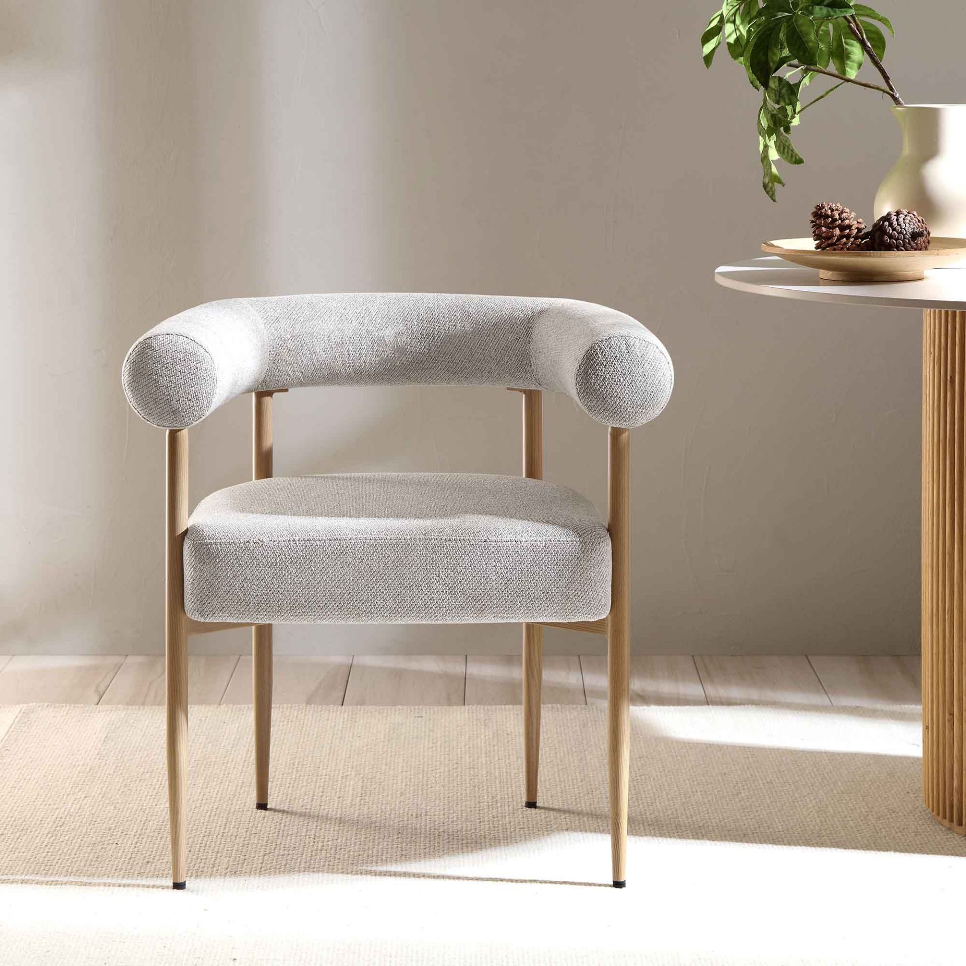 Fulbourn Beige Woven Dining Chair with Natural Wood Effect Legs. - R19.6. RRP £199.99. Well-