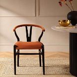Hansel Wishbone Padded Dining Chair, Rust Velvet and Black Frame. - R19.5. RRP £239.99. Inspired